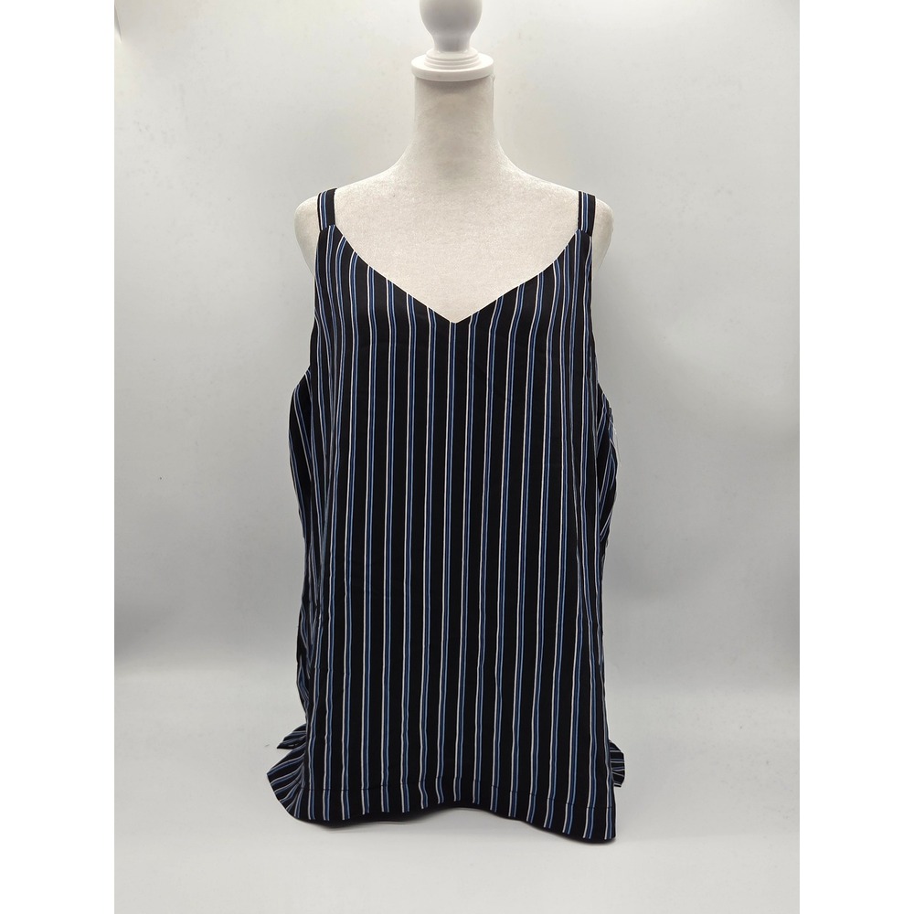 White House Black Market Women's L Black Blue Striped Cami Tank Top 101-572